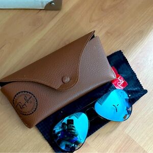 AVIATOR FLASH LENSES GRADIENT Ray-Ban Brown Leather Sunglasses Case. NEW COND.